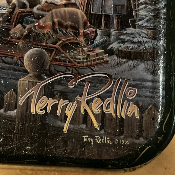 Terry Redlin Christmas tin 12” x 9” cookie tin empty - Picture 9 of 9